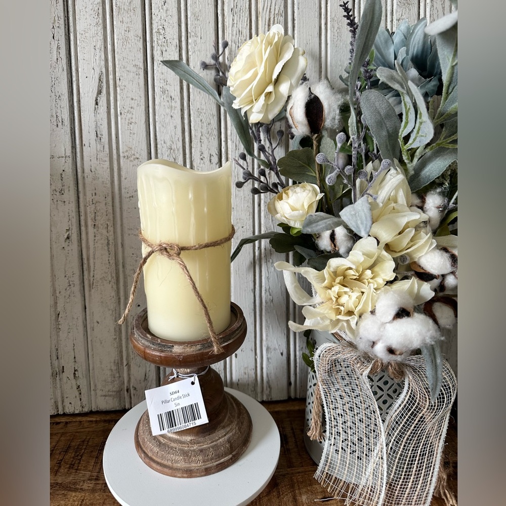 Rustic Wood Pillar Candle Stick - Picture 1 of 5